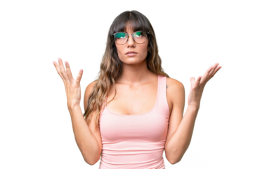 Young caucasian woman over isolated background stressed overwhelmed