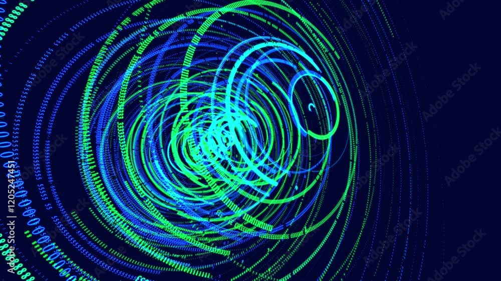 Poster symbols form lines, lines form rings grid. sci fi theme, information ai construction of digits. vj l