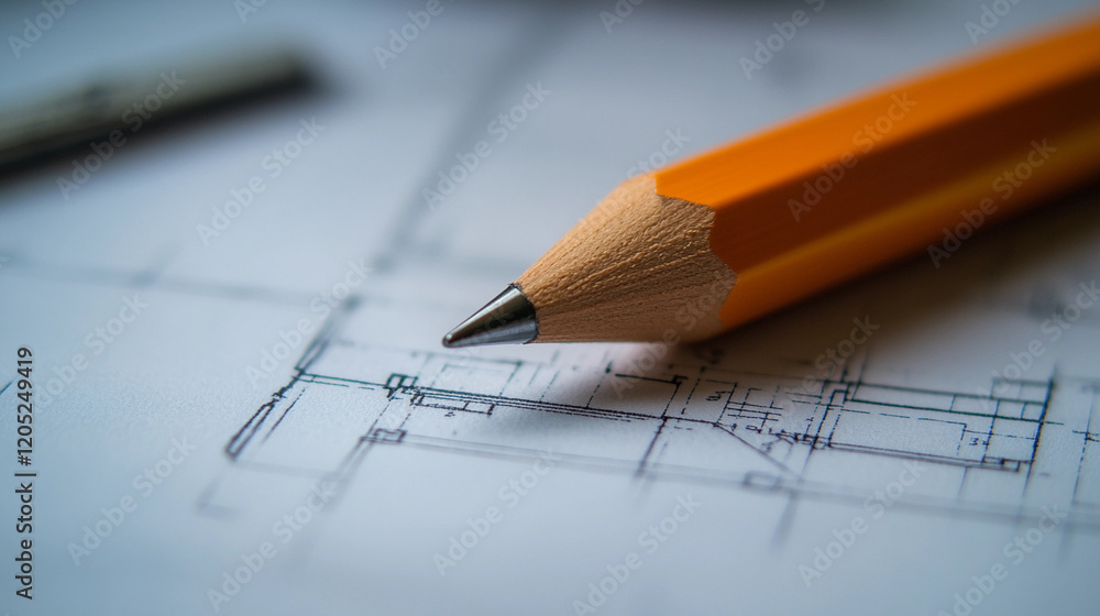 Poster blueprint with a sharpened pencil highlighting design details. generative ai