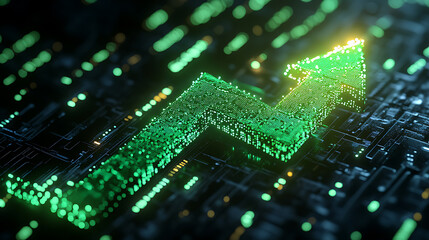 Digital growth surge data visualization of upward trends virtual environment infographic style