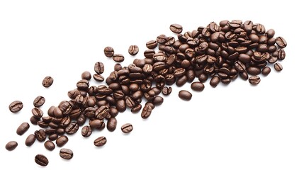 Naklejka premium A cascade of coffee beans tumbling in slow motion with soft lighting
