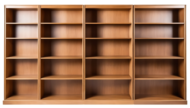 Empty wooden bookshelves PNG Image