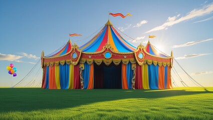 A vibrant striped circus tent stands tall

