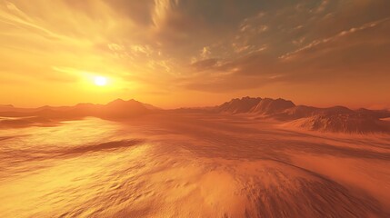 Fototapeta premium Golden desert sands glowing with warm tones under a vivid sunset sky