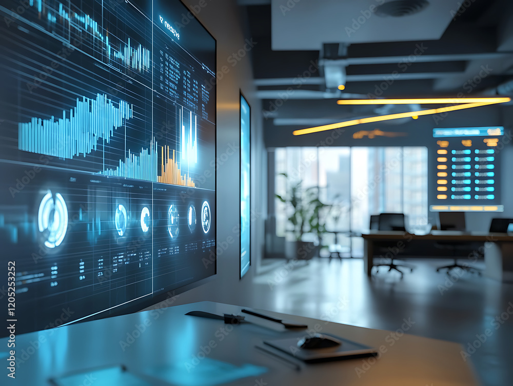 Poster data visualization insights modern office digital content professional environment close-up view bus