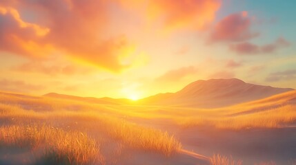 Obraz premium Soft golden dunes illuminated by the warm hues of a setting sun