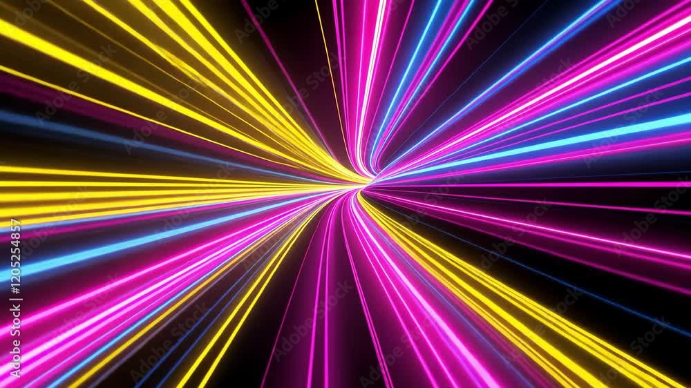 Poster colorful lights expand in a dynamic tunnel, creating an immersive experience with vibrant energy and