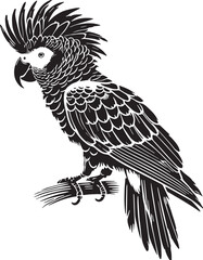 Black Color African Grey Parrot Silhouette Vector Illustration, Solid White Background. minimal vector design