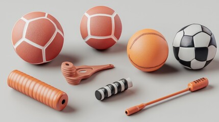 Vector artwork of diverse sports equipment, isolated against a white background for clarity.