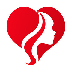 Love and Care Concept Logo with Woman's Profile in a Heart
