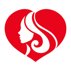 Red Heart Logo with Woman's Silhouette and Inner Heart Design