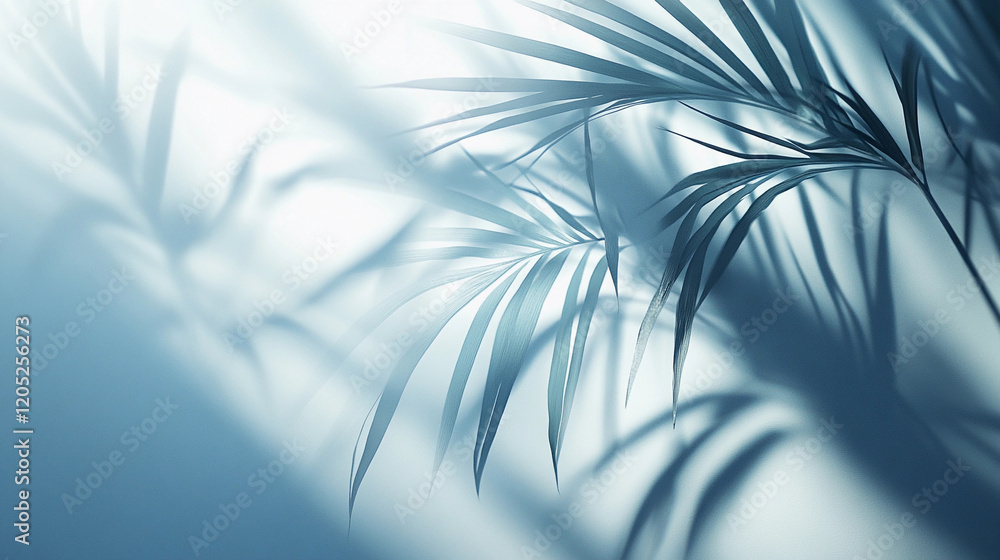 Poster subtle interplay of palm leaves casting shadows on soft light. generative ai