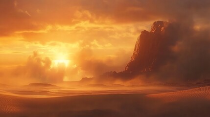 The rich tones of sunset casting a golden hue over desert sands