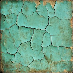 Obraz premium Teal Paint Cracks: Texture, Surface, Aging, Decay, Distress, Weathered, Abstract, Background, Design, Element
