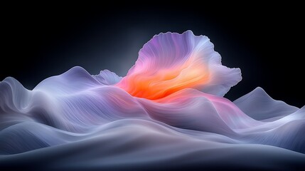 Obraz premium Abstract landscape, glowing wave, dark background, digital art, website banner