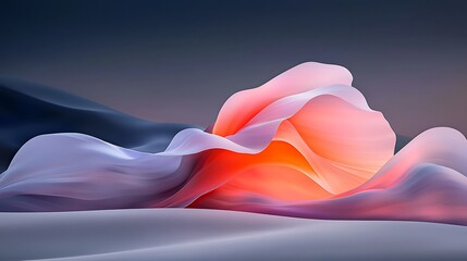 Abstract orange and blue waves, sunset landscape, digital art, website background