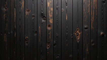 Fototapeta premium Black wooden planks with distressed texture and natural wood knots 