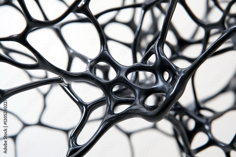 Poster abstract black organic network structure with intricate design and fluid connections