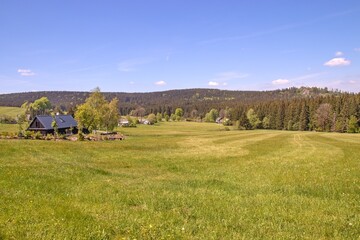 The countryside and landscape full of meadows and forests at Vysocina region, Czech republic