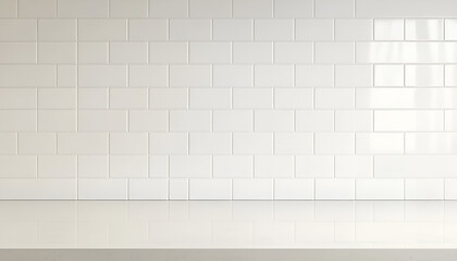 Empty white laminated surface over blurred square ceramic tile wall