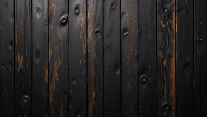 Fototapeta premium Rustic black wooden planks with weathered texture and knots 