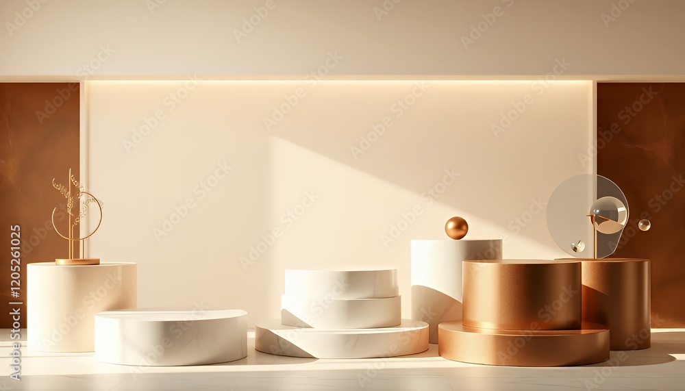 Poster elegant minimalist podium display with geometric shapes and neutral color palette for product promot