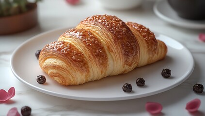 A Delicious Golden Brown Croissant on a White Plate