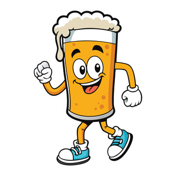 recommend clip art: Walking cartoon glass of beer vector illustration.