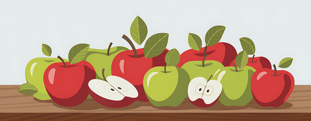 Bunch of apples with one of them cut in half