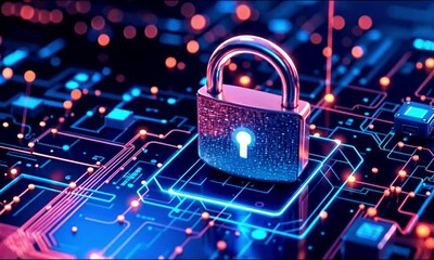 Cybersecurity Digital Lock Protecting Data Network