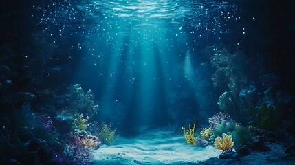 Fototapeta premium Underwater Scene with Light Rays and Coral Reef