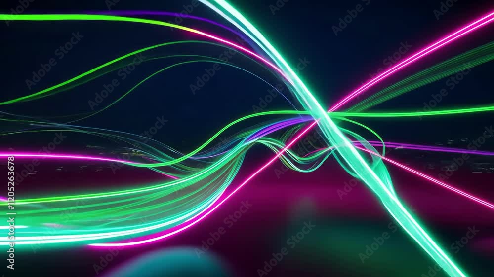 Poster vibrant neon lights create dynamic waves and patterns, illustrating energy and creativity in a futur