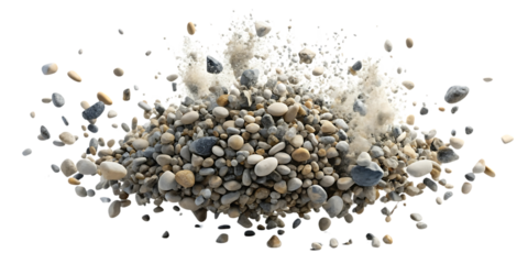 Pile of rocks is scattered. Isolated, on transparent background. PNG