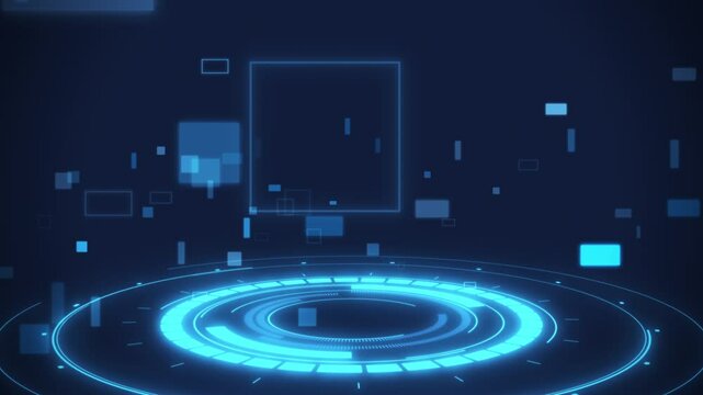 ネオンサークルのバーチャル空間　シンプルパーティクル　ブルー　ループ