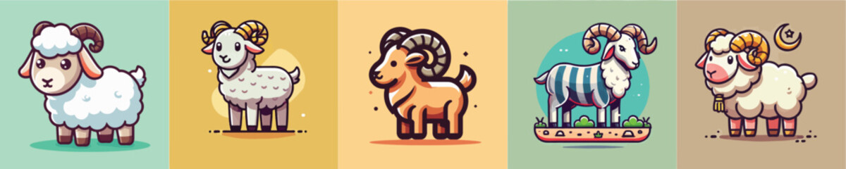 Goat vector set with flatdesign style