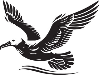 Black Color Albatross Silhouette Vector Illustration, Solid White Background. minimal vector design