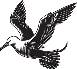 Black Color Albatross Silhouette Vector Illustration, Solid White Background. minimal vector design