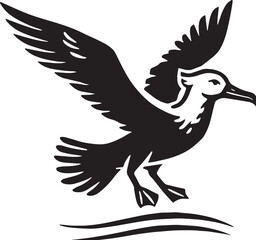 Black Color Albatross Silhouette Vector Illustration, Solid White Background. minimal vector design