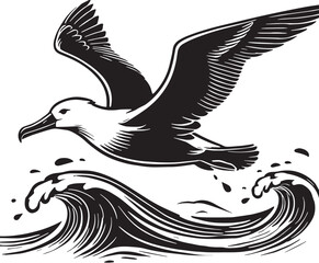 Black Color Albatross Silhouette Vector Illustration, Solid White Background. minimal vector design