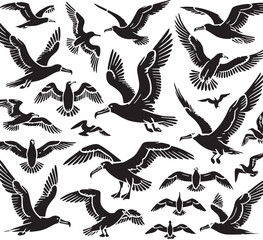 Fototapeta premium Black Color Albatross Silhouette Vector Illustration, Solid White Background. minimal vector design