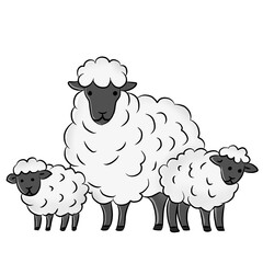 cartoon sheep isolated on white background. Farm animals