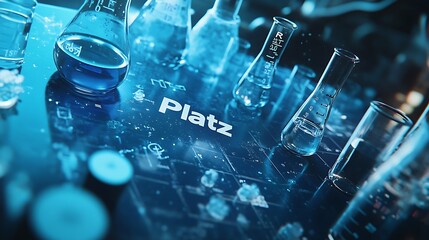 A blue background with the periodic table of elements