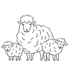 Line art cartoon sheep isolated on white background. Farm animals