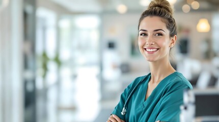 Obraz premium Smiling Fertility Nurse in a Bright Healthcare Facility (Healthcare)