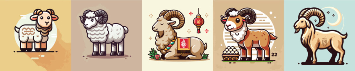 Vector set of cute goats