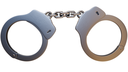Handcuffs. crime, punishment and prison concept. Transparent PNG background 3D illustration
