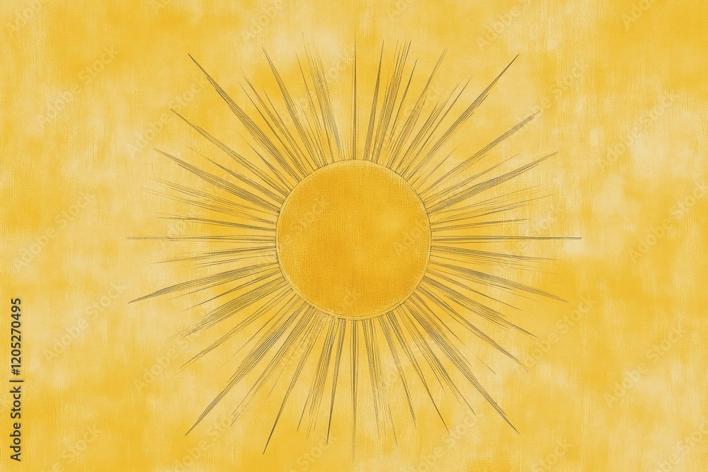 Aufkleber bright sun design with radiating lines on a textured yellow background. generative ai