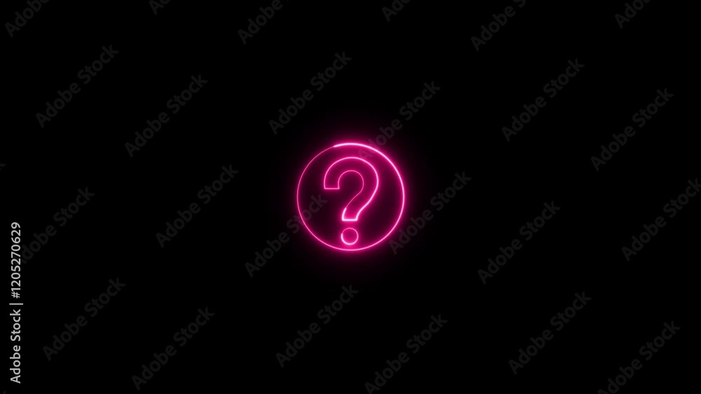 Poster glowing neon question mark text icon animation on black background. question mark icon, problem sign