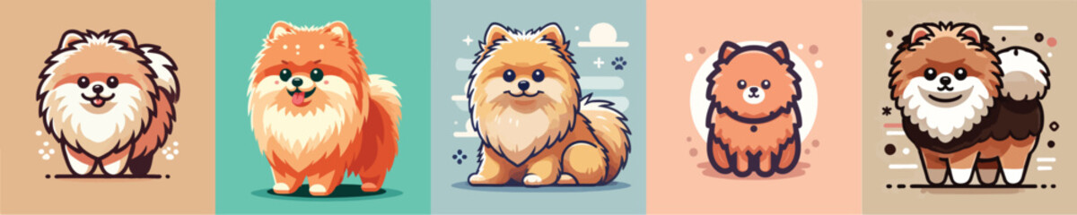 Vector collection of golden retriever dogs