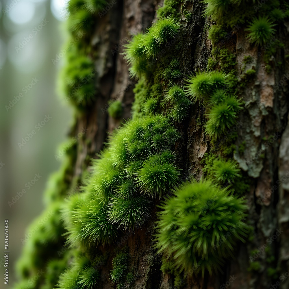 Aufkleber a tree trunk covered in green moss, with the moss forming a dense and vibrant growth along the bark.